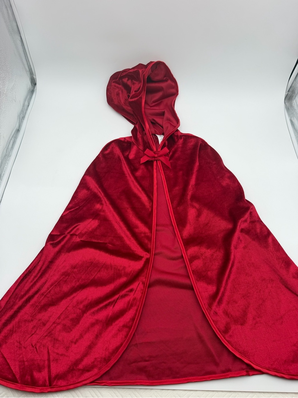 Kids Red Velvet Hooded Costume Cape